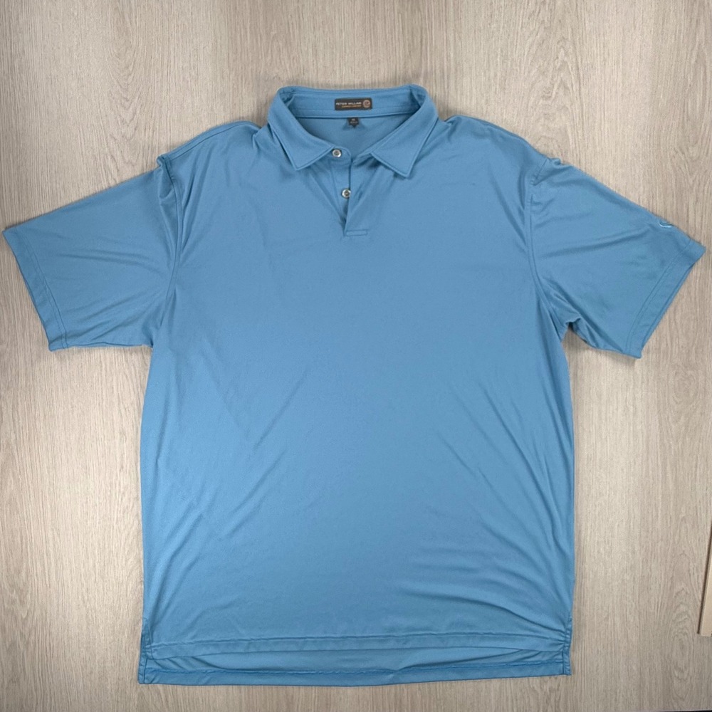 Peter Millar Summer Comfort Polo Shirt Men XL Blue Performance Golf Short Sleeve